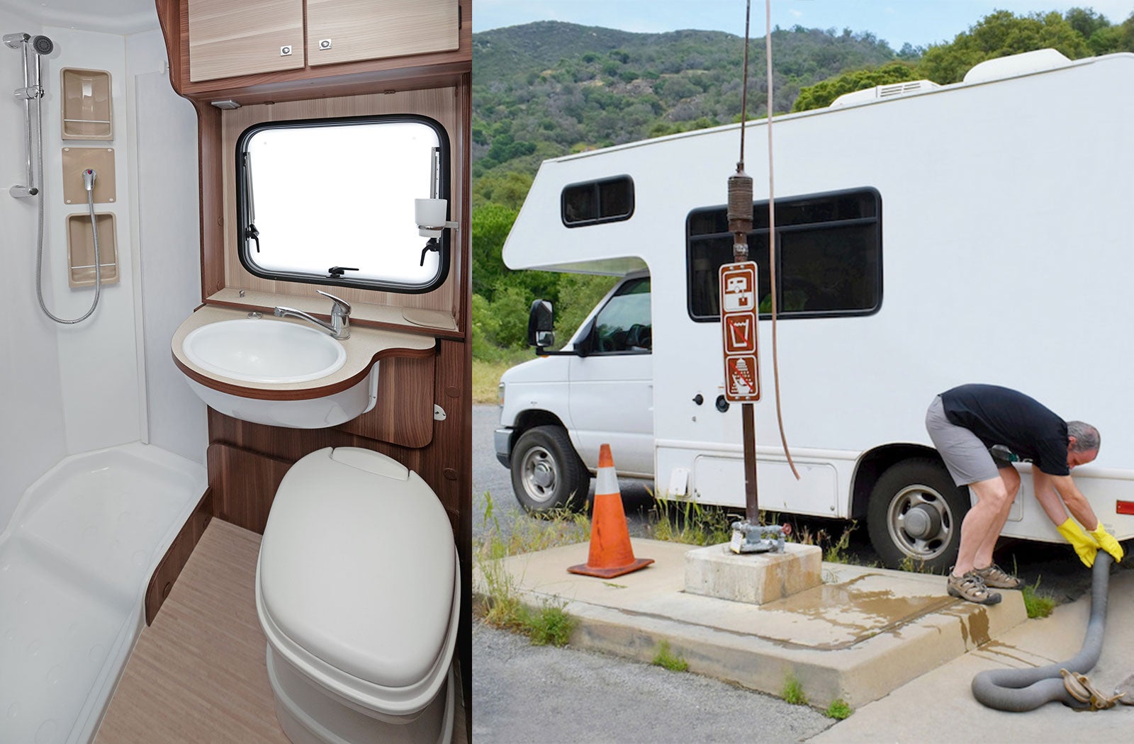 Portable RV/camper toilet and holding tank setup in Pittston, Pennsylvania